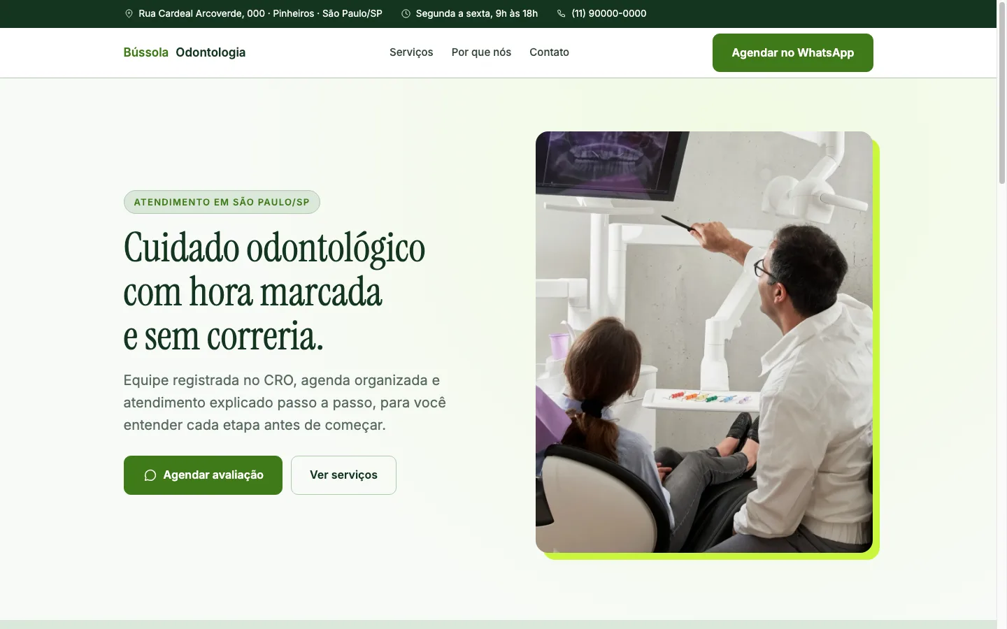 Demonstração de site para Dentista