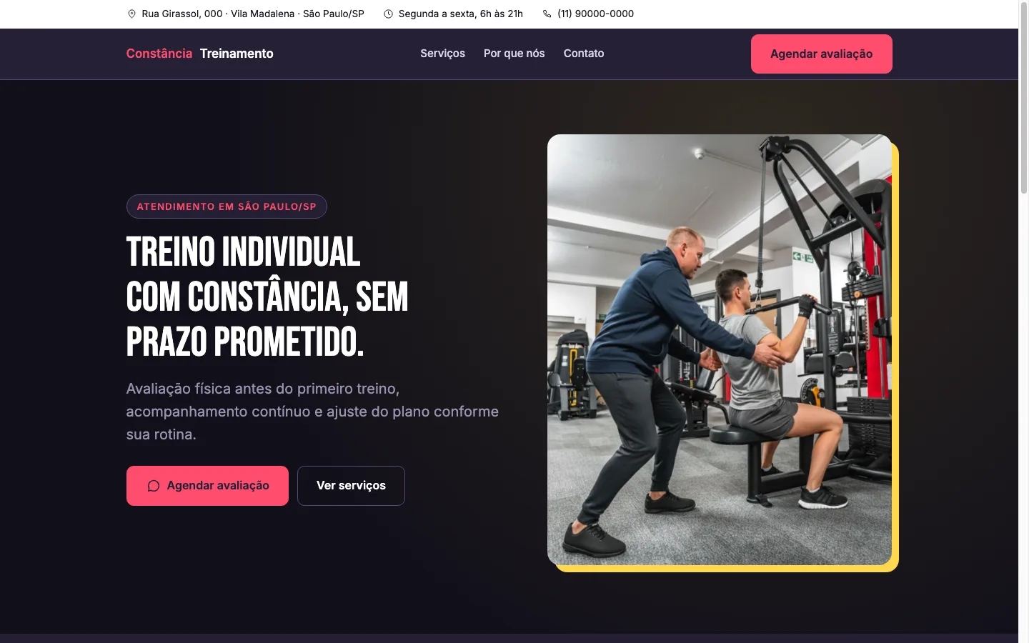 Demonstração de site para Personal Trainer